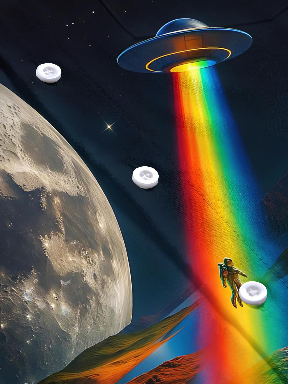 Space Rocket Spaceship Print Men's Pocket Short Sleeve Shirts