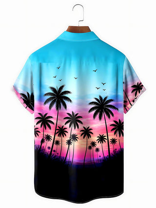 Hawaiian Coconut Trees Men's Pocket Short Sleeve Shirts