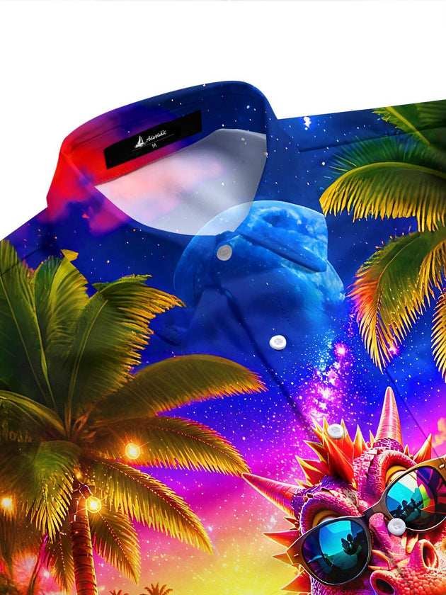 Vacation Tropical Dinosaur Party Hawaiian Men's Pocket Short Sleeve Shirts