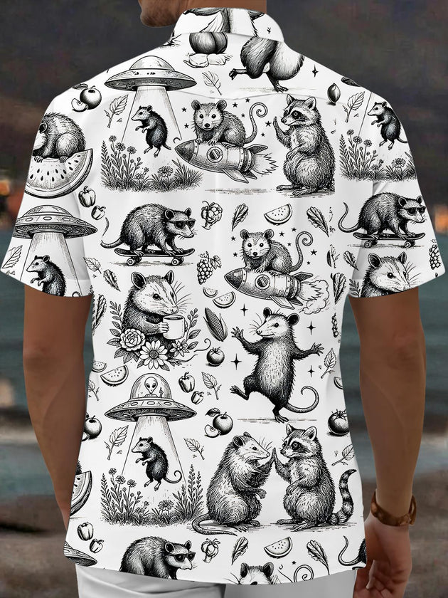 Vintage Raccoon Mouse Men's Pocket Short Sleeve Shirts