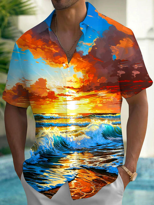 men's Hawaiian shirt front view tropical beach vacation