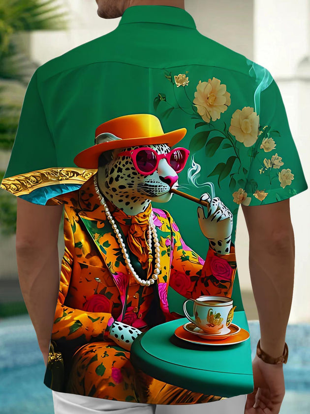 Stylish Leopard Gentleman Men's Pocket Short Sleeve Shirts