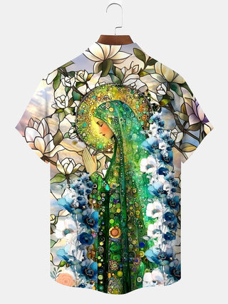Men's floral pocket short sleeve shirt back view