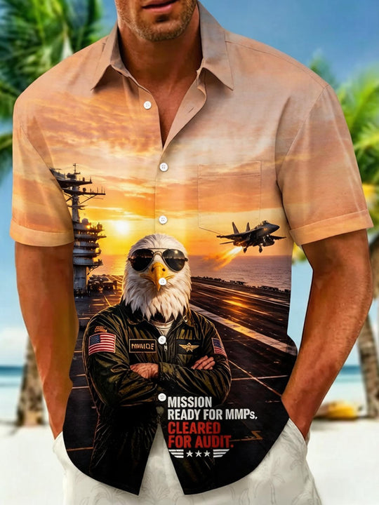 Aircraft Carrier Pilot Eagle Men's Pocket Short Sleeve Shirts