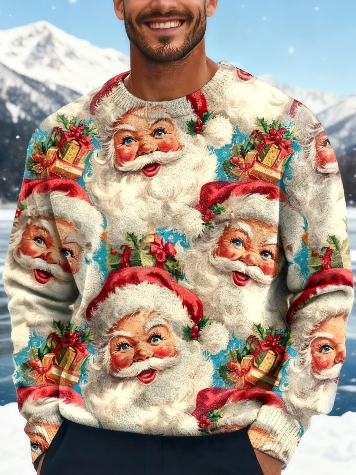 Santa Claus Men's Long Sleeve Round Neck Tops