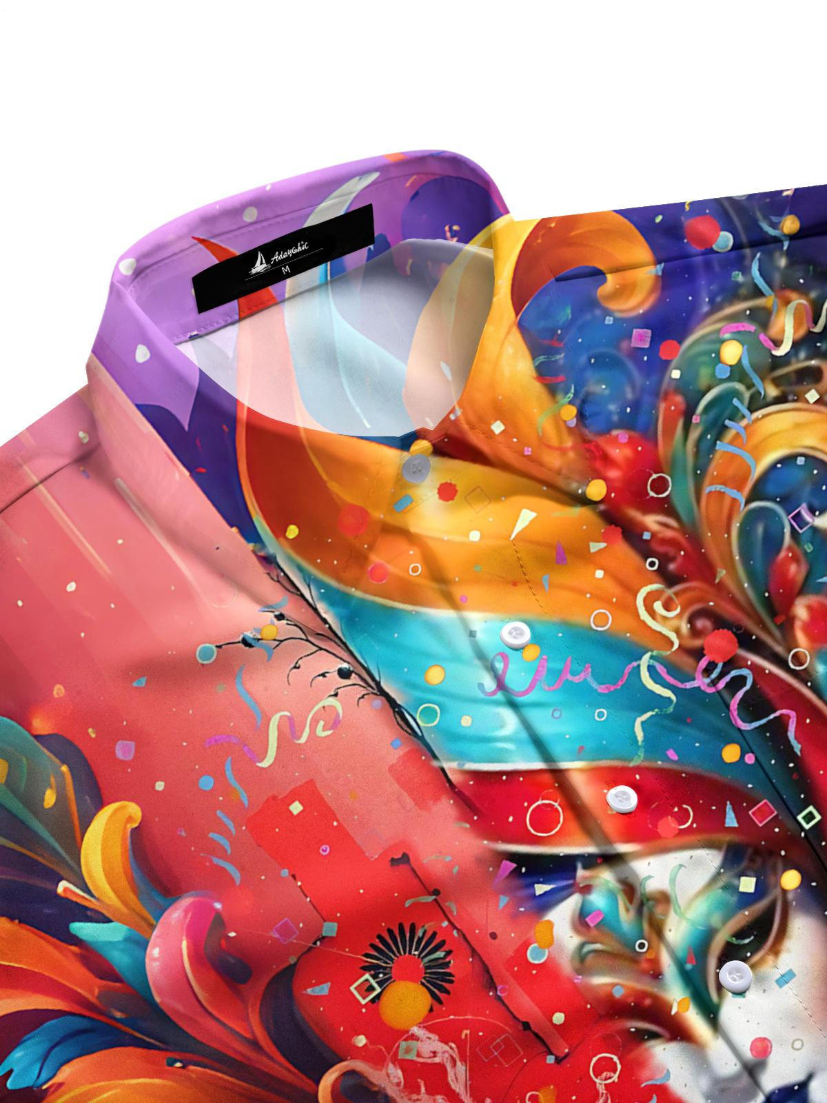 Carnival Mask Print Men's Pocket Short Sleeve Shirts