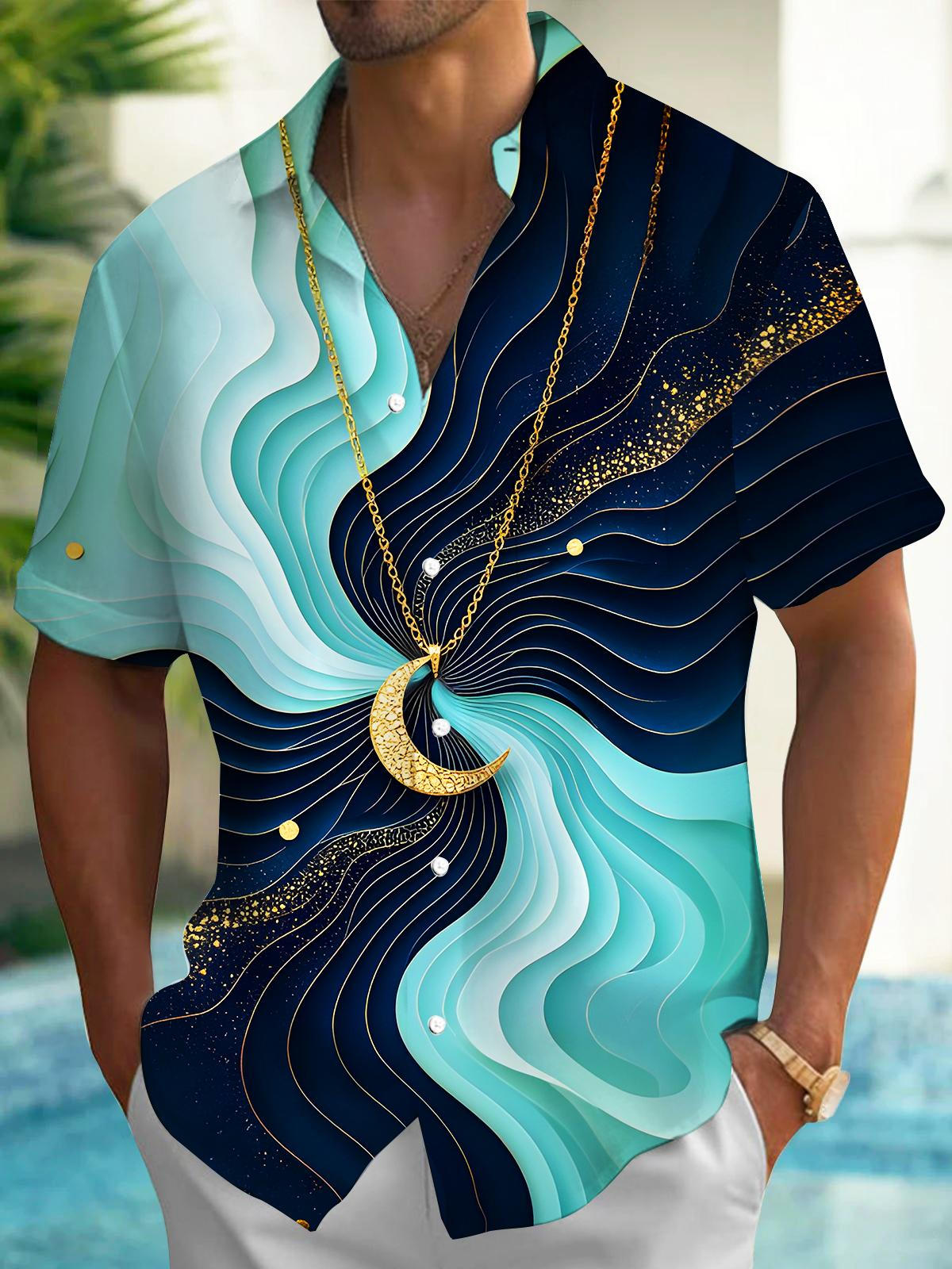 Art Gilded Star Moon Men's Pocket Short Sleeve Shirts