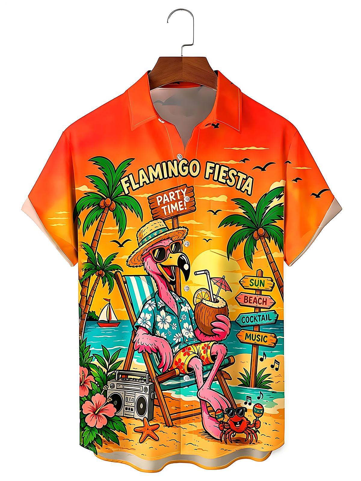 Hawaiian Flamingo Men's Pocket Short Sleeve Shirts