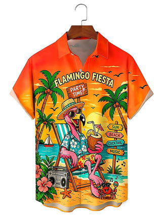Hawaiian Flamingo Men's Pocket Short Sleeve Shirts