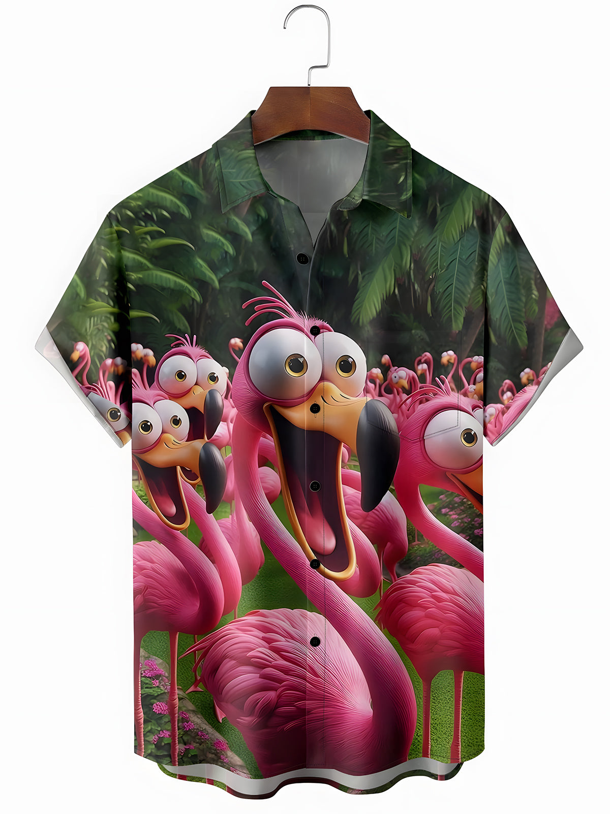 Hawaiian Flamingo Print Men's Pocket Short Sleeve Shirts