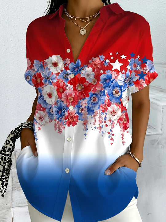 Tie Dye Floral Women's Short Sleeve Shirts