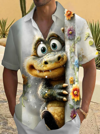 Men's funny crocodiles print short sleeve shirt front view