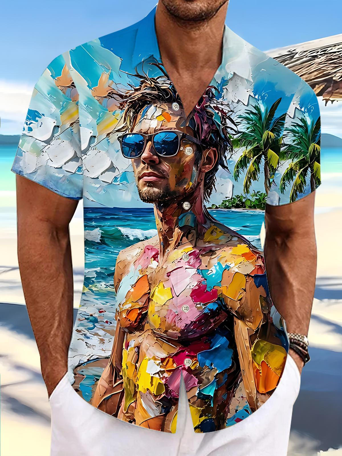 Oil Painting Art Print Men's Pocket Short Sleeve Shirts