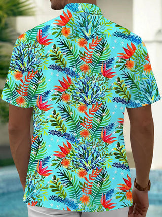 Hawaiian Tropical Floral Plant Men's Pocket Short Sleeve Shirts