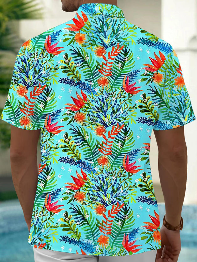Hawaiian Tropical Floral Plant Men's Pocket Short Sleeve Shirts