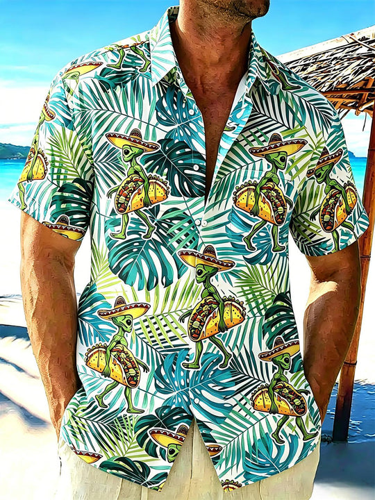 men's Hawaiian shirt front view tropical beach vacation