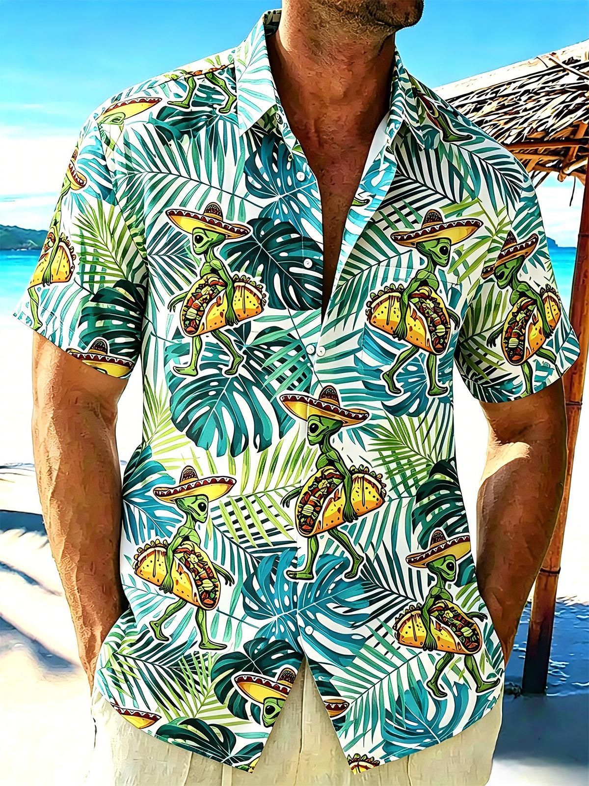 men's Hawaiian shirt front view tropical beach vacation