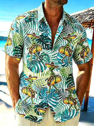 men's Hawaiian shirt front view tropical beach vacation