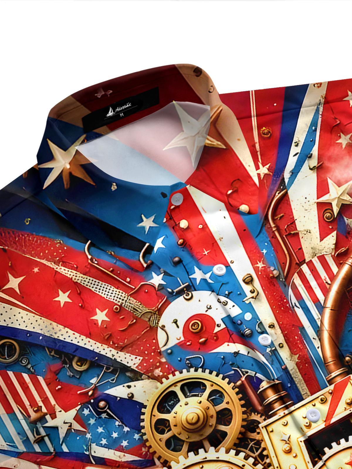 Men's short sleeve patriotic print shirt side view