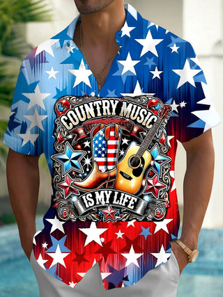 men's guitar print shirt front view Independence Day