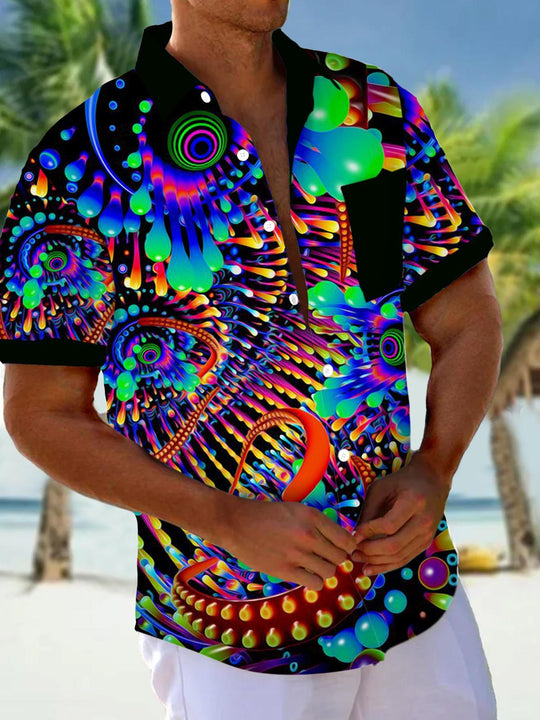 men's abstract geometric print short sleeve shirt front view