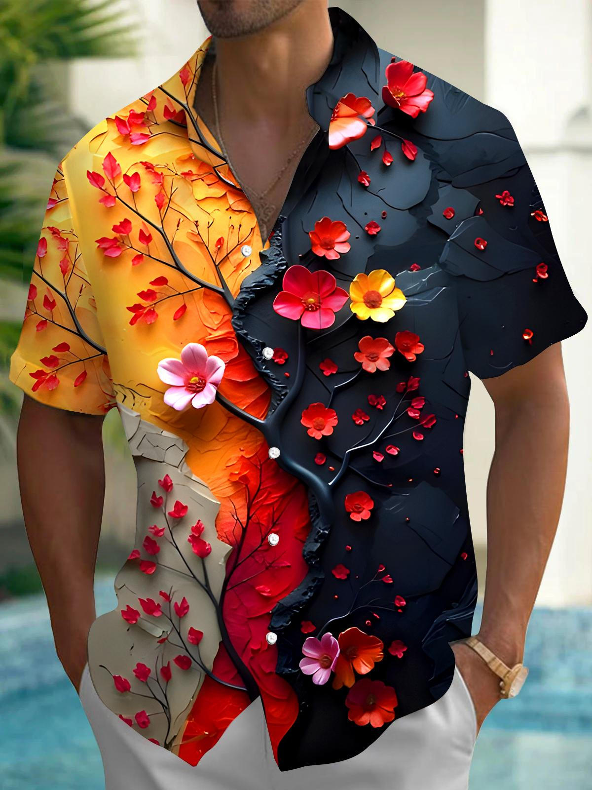 Floral Men's Pocket Short Sleeve Shirts