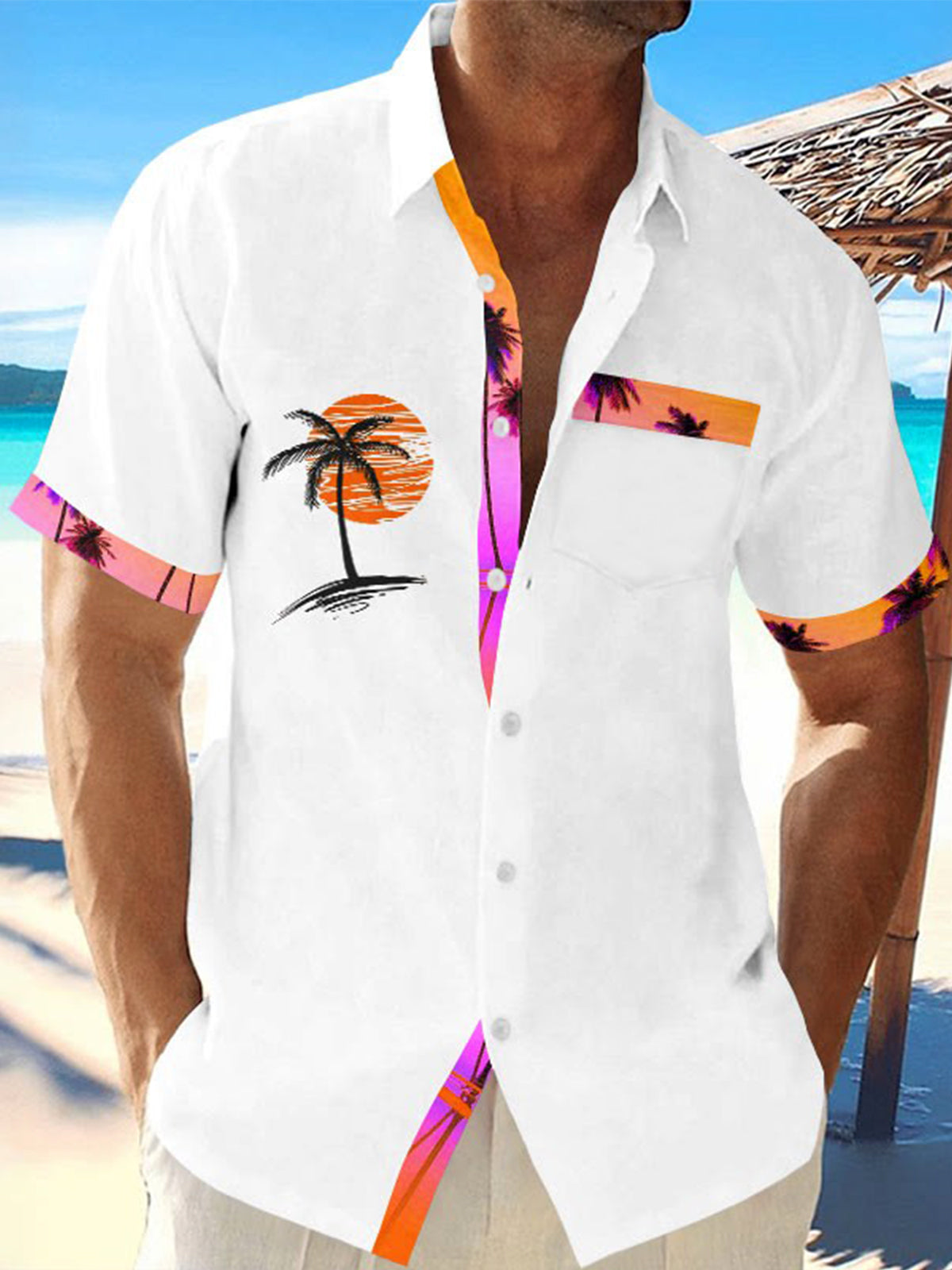 Coconut Tree Men's Pocket Short Sleeve Shirts