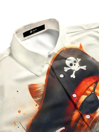 men's cat print short sleeve flat lay shirt