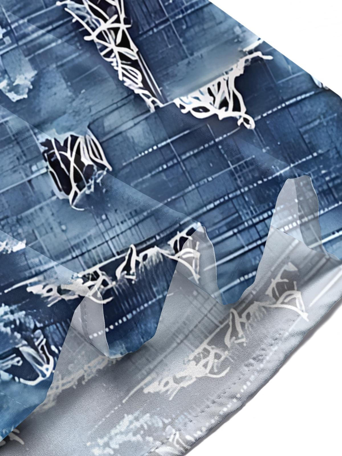 Denim Pattern Print Men's Pocket Short Sleeve Shirts