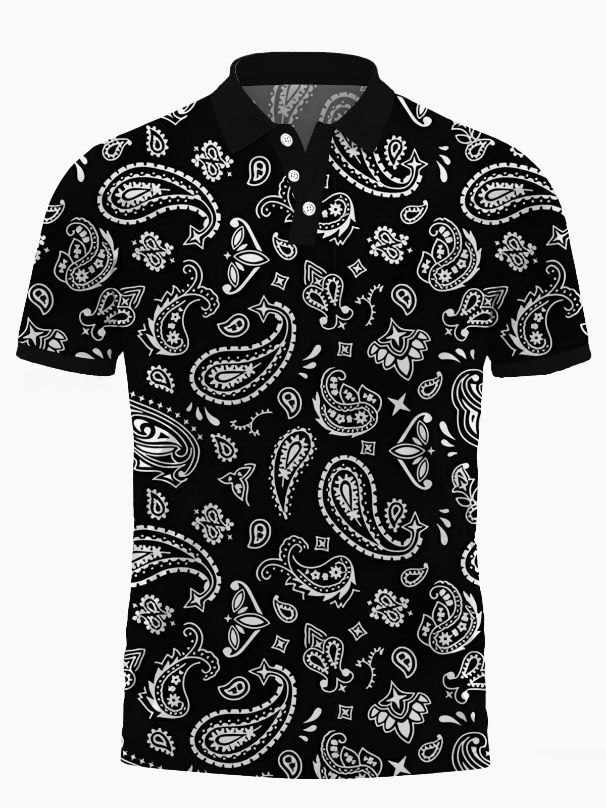Paisley Print Men's Short Sleeve Button Polo Shirt