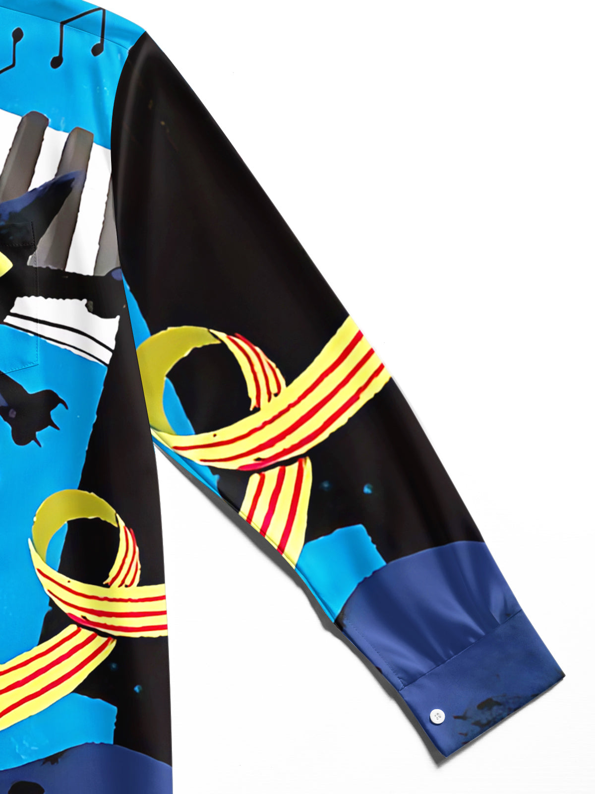 Funny Cat Piano Print Men's Pocket Long Sleeve Shirts