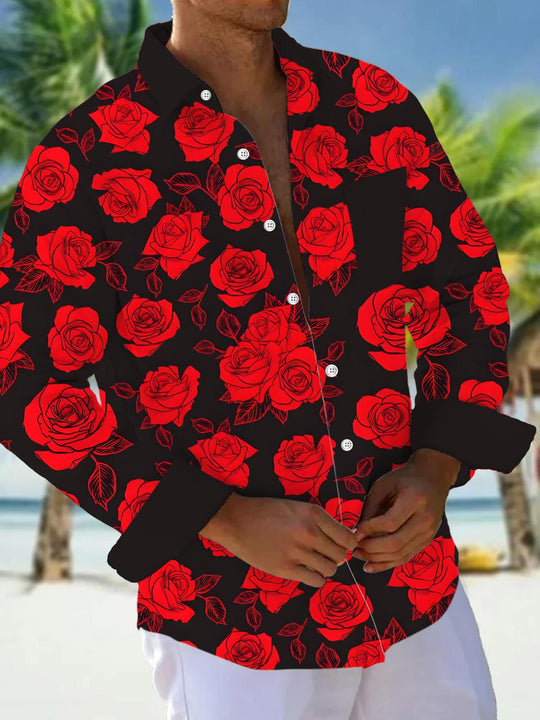 men's rose print shirt front view