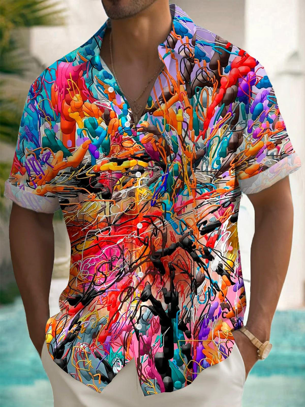 Abstract Art Print Men's Pocket Short Sleeve Shirts