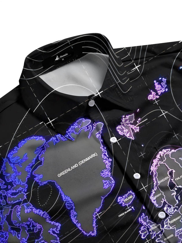 men's map print short sleeve flat lay shirt
