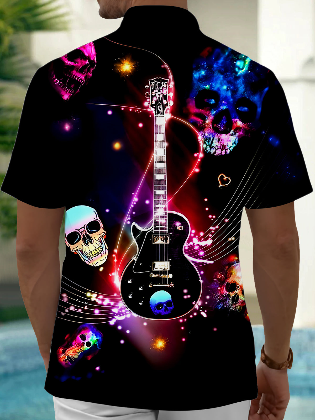 men's music print shirt back view