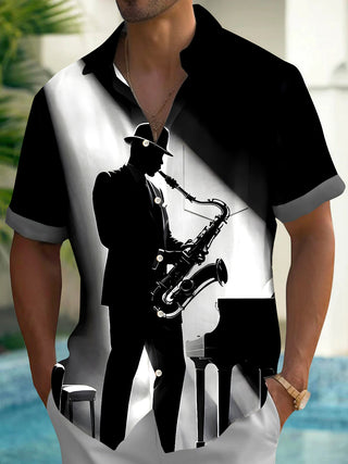 men's music print shirt front view