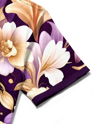 Men's floral short sleeve shirt close-up detail view