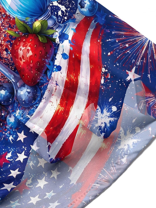 Independence Day Cocktail Fireworks Men's Pocket Short Sleeve Shirts