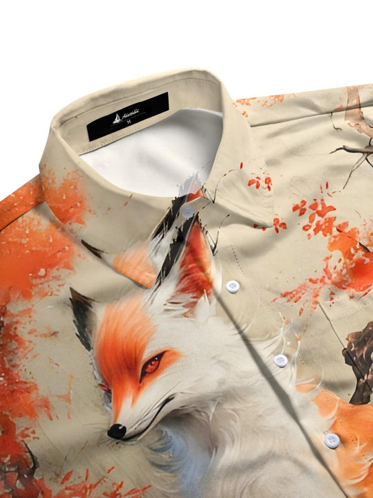 Men's short sleeve floral shirt side view with botanical print