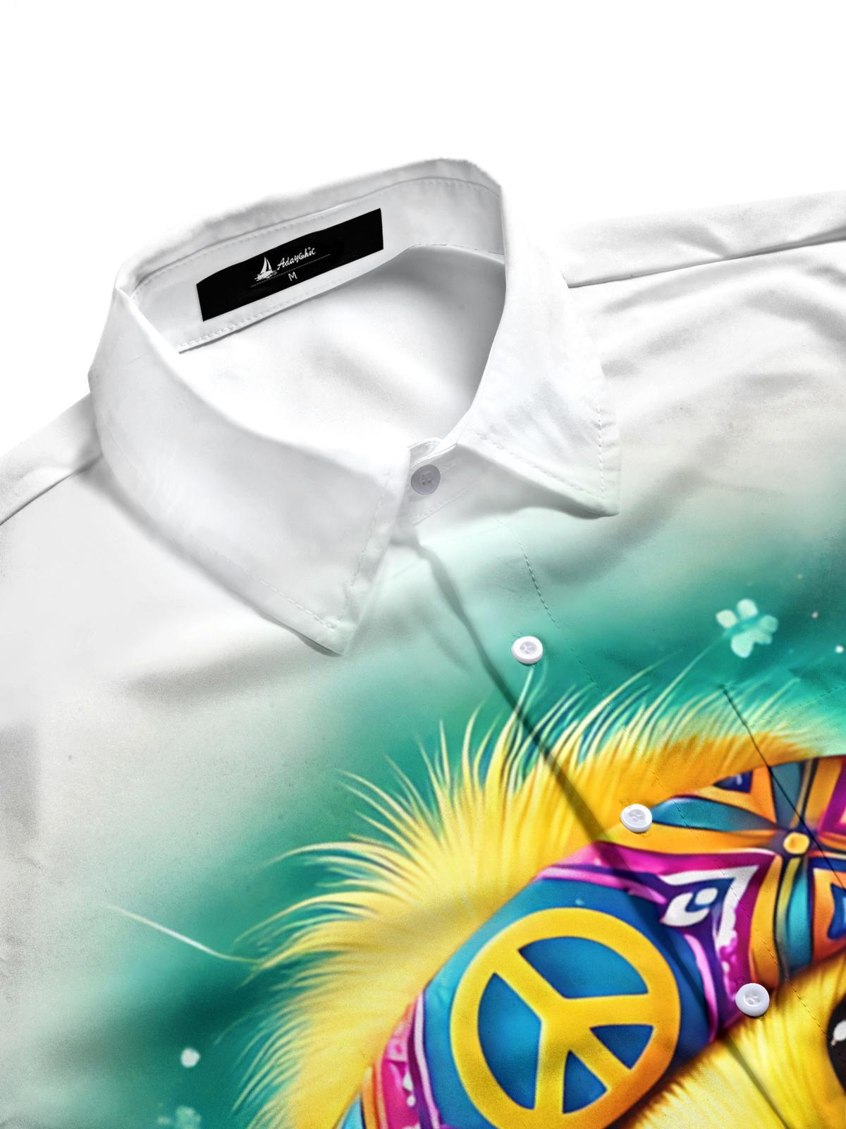 Hippie Yellow Duck Print Men's Pocket Long Sleeve Shirts