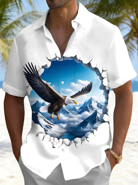 Men's eagle print short sleeve pocket shirt front view