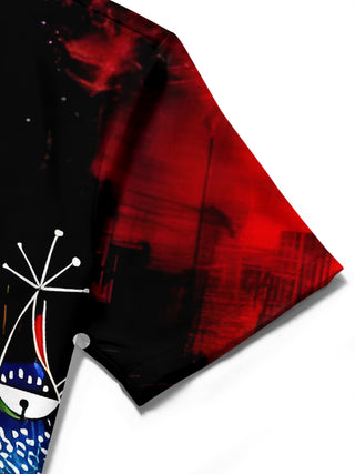 men's funny cat print short sleeve shirt close-up detail