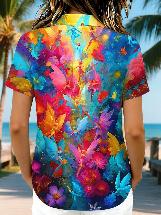 Colorful Butterfly Flower Fairy Women's Short Sleeve Shirts