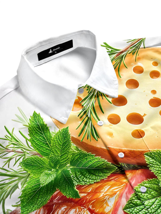 Men's casual food print half sleeve shirt side view
