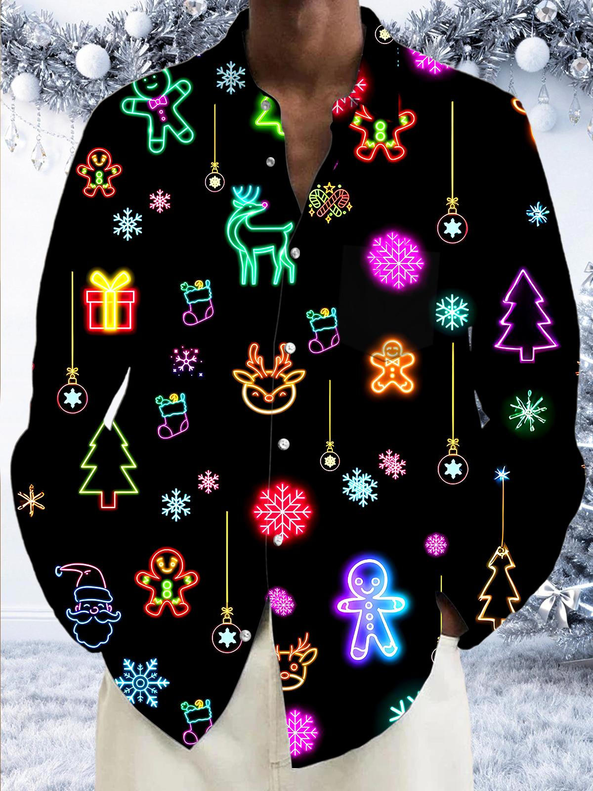 Christmas Men's Pocket Long Sleeve Shirts