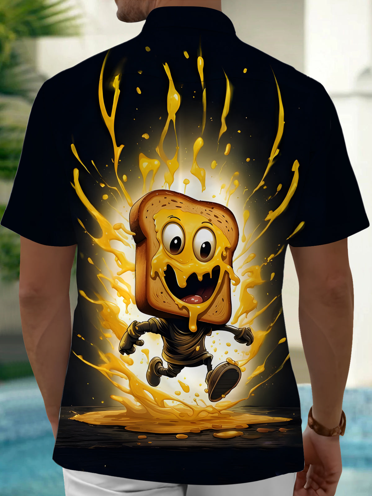 Funny Toast Print Men's Pocket Short Sleeve Shirts