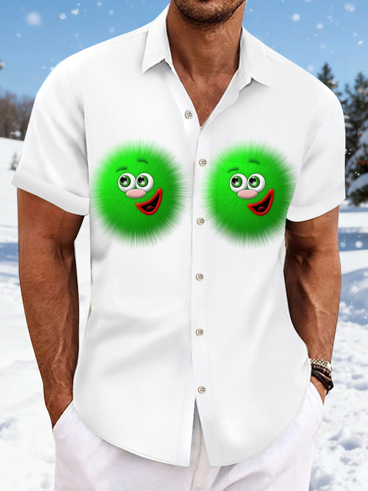 Funny Print Men's Pocket Short Sleeve Shirts