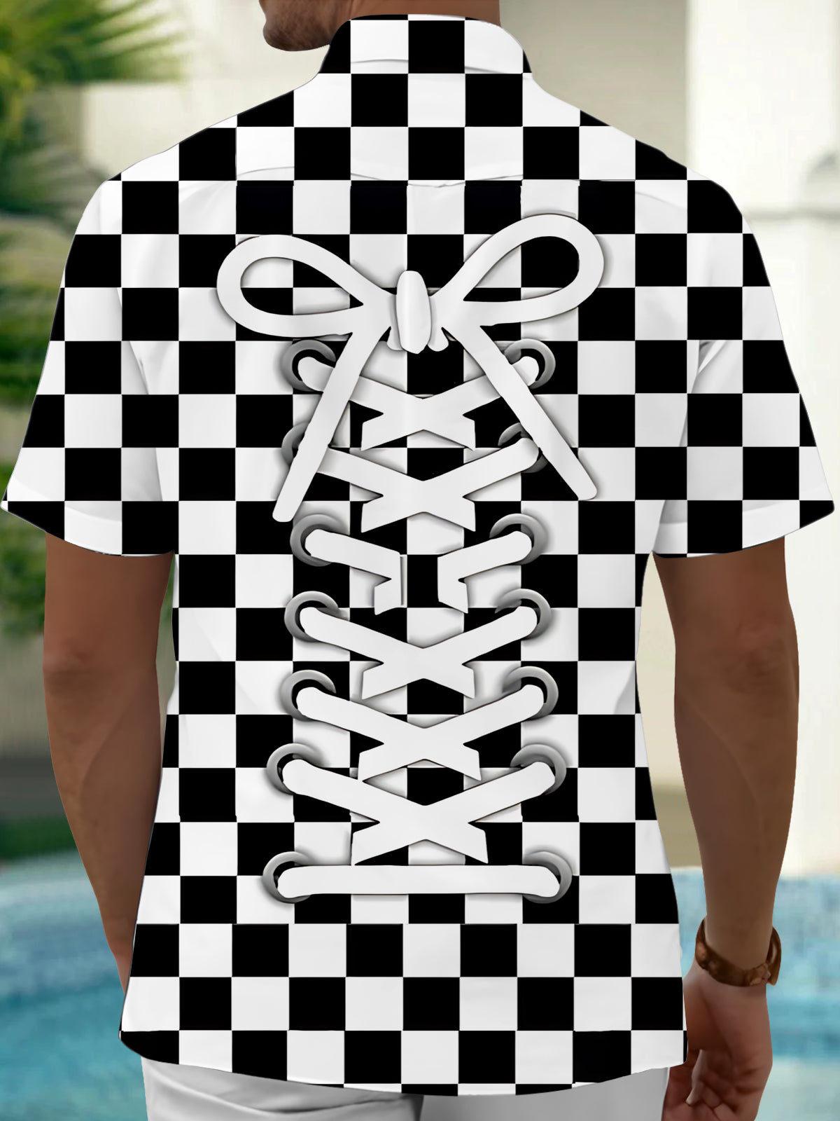 Shoelace Print Men's Pocket Short Sleeve Shirts