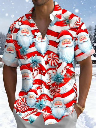 Men's festive pocket short sleeve shirt front view for Christmas holiday party