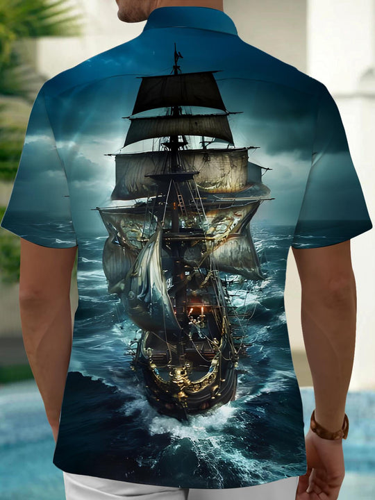 Men's short sleeve pocket shirt back view